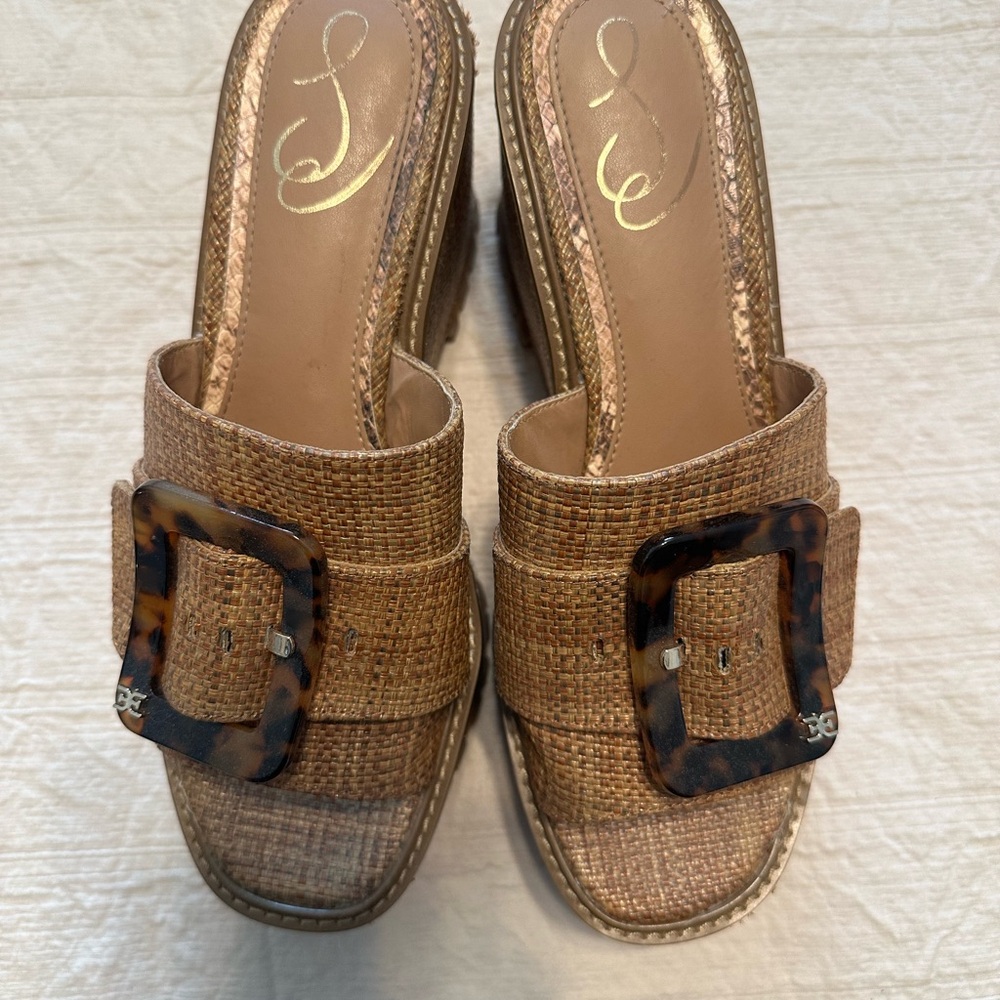 Sam Edelman Tan Woven Wedge with Tortoiseshell Buckle